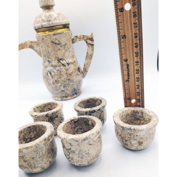 Coffee Teapot Set Stone Vintage Arabic 6 Cups One Additional Cup Heavy Drinkware - Picture 5 of 16